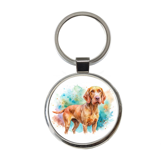 Wirehaired Vizsla Dog Watercolor Style Round Metal Keychain