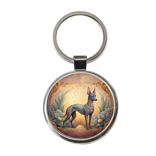 Xoloitzcuintli Xolo Mexican Hairless Dog Art Nouveau Round Metal Keychain