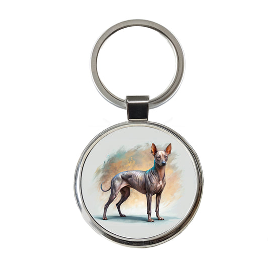 Xoloitzcuintli Xolo Mexican Hairless Dog Illustration Round Metal Keychain