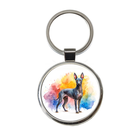 Xoloitzcuintli Xolo Mexican Hairless Dog Watercolor Style Round Metal Keychain