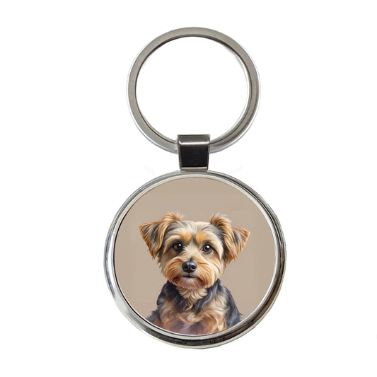 Yorkipoo Dog Illustration Round Metal Keychain