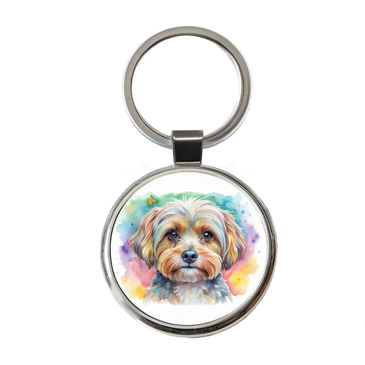 Yorkipoo Dog Watercolor Style Round Metal Keychain