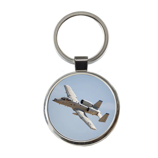 A-10 Thunderbolt II Warthog US Air Force Plane In Flight Round Metal Keychain
