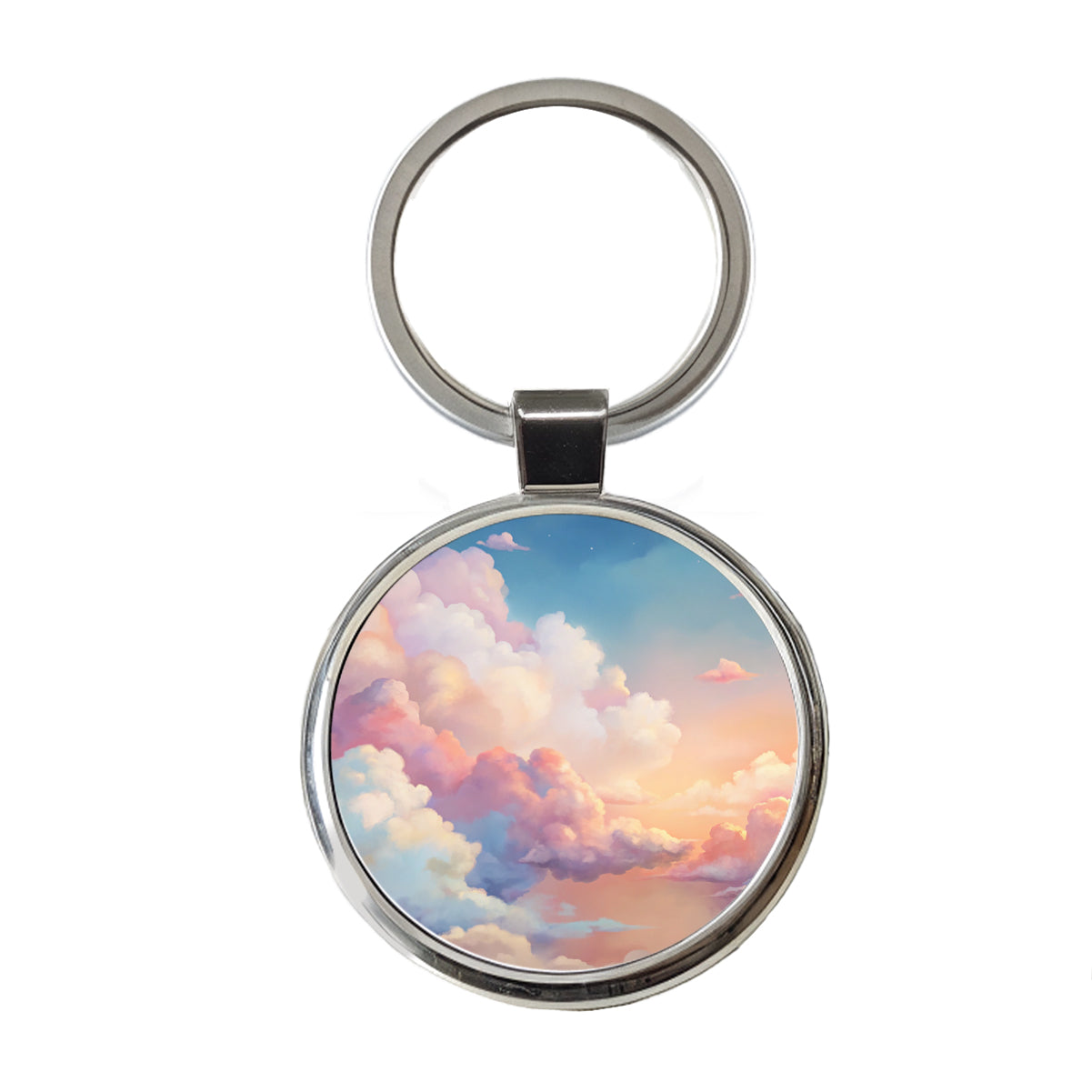 Cloudy Sky Pastel Colors Round Metal Keychain