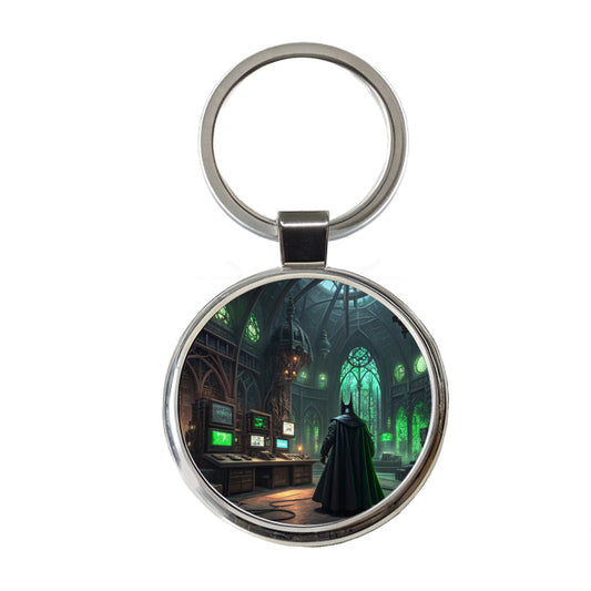 Evil Supervillain Lair Round Metal Keychain