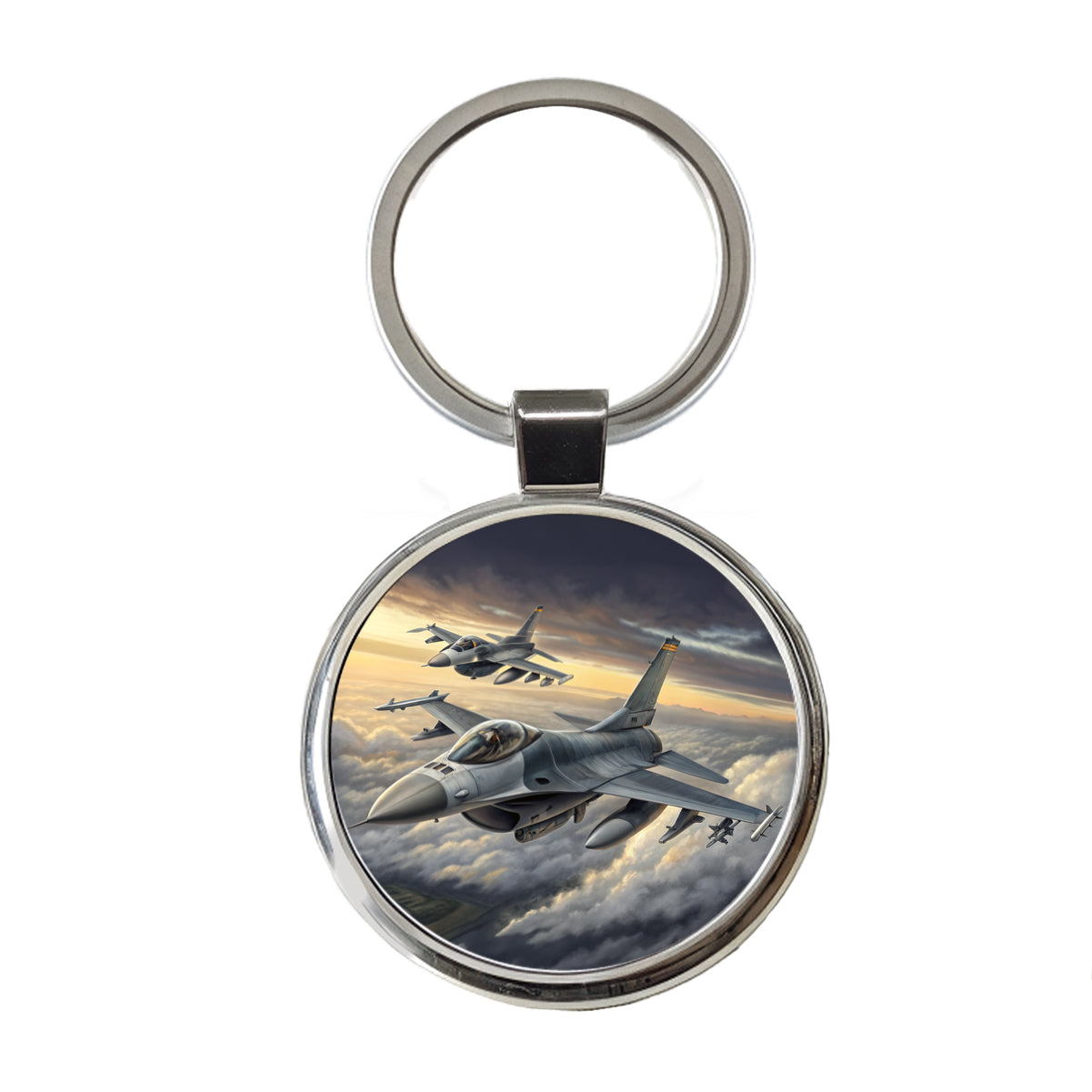 F-16 Fighting Falcon Viper Planes Flying In Formation Round Metal Keychain