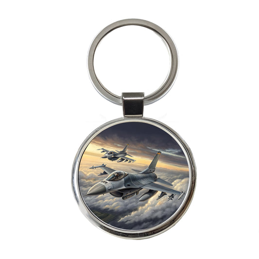 F-16 Fighting Falcon Viper Planes Flying In Formation Round Metal Keychain