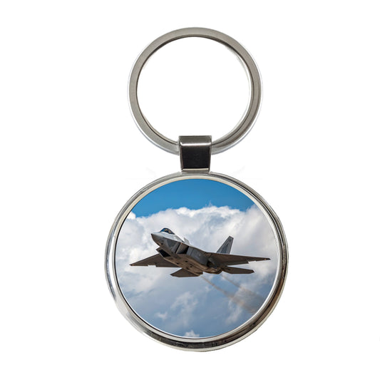 F-22 Raptor In Flight US Air Force Fighter Plane Round Metal Keychain