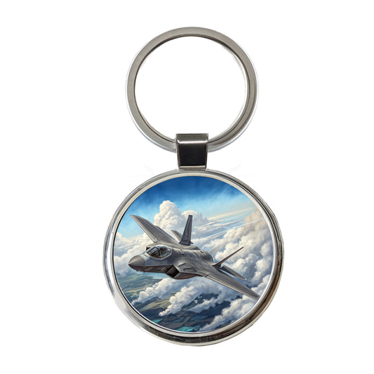 F-35 Lightning II Plane in Flight US Air Force Navy Marines Round Metal Keychain