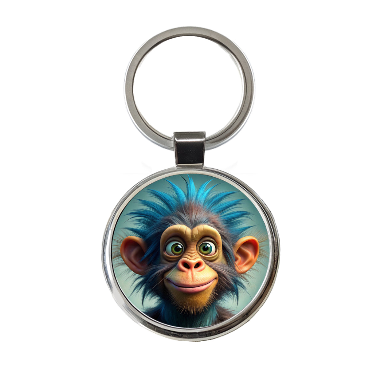 Funny Funky Crazy Monkey Round Metal Keychain
