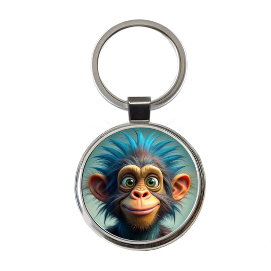 Funny Funky Crazy Monkey Round Metal Keychain