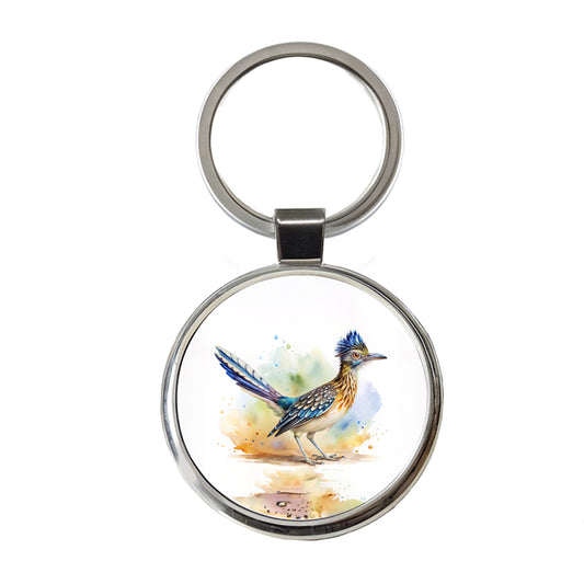 Greater Roadrunner New Mexico State Bird Watercolor Round Metal Keychain