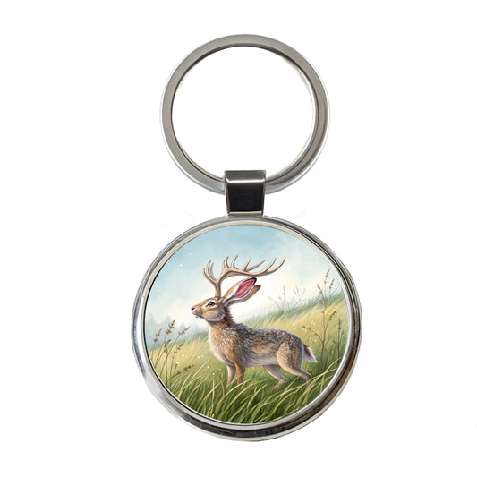 Jackalope Illustration Round Metal Keychain