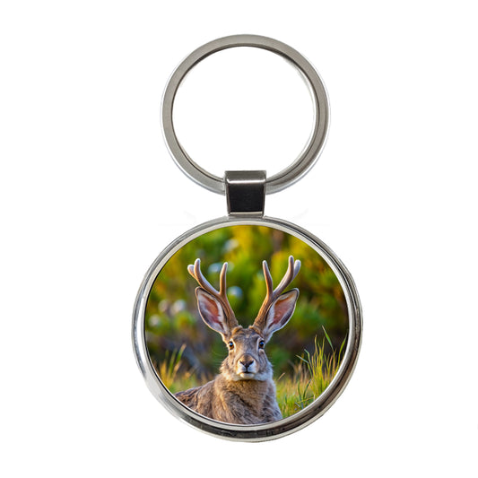 Jackalope In The Wild Round Metal Keychain