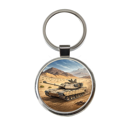 M1 Abrams Tank in the Desert Round Metal Keychain