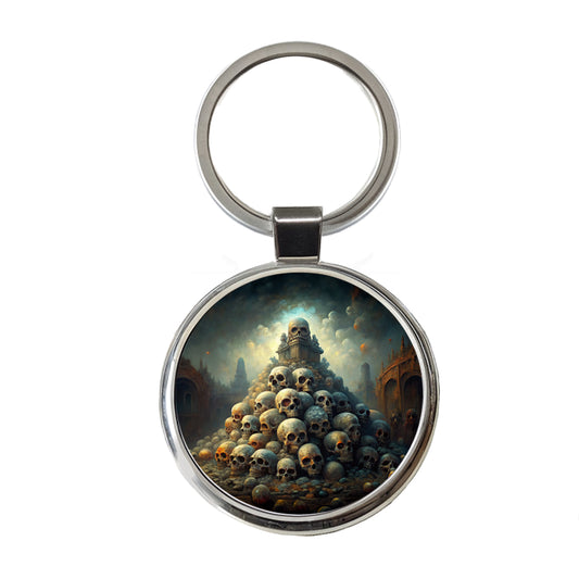 Pile Of Skulls Death Gothic Round Metal Keychain