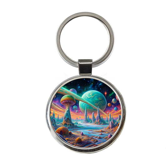 Psychedelic Alien Planet Vibrant Colors Round Metal Keychain