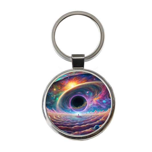 Psychedelic Black Hole Galaxy Space Vibrant Colors Round Metal Keychain
