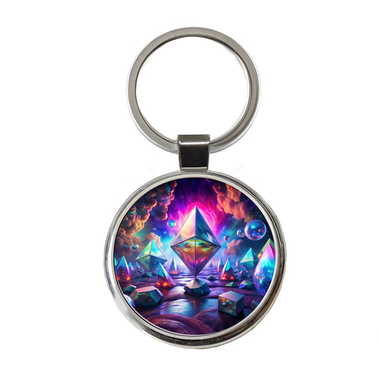 Psychedelic Crystals and Prisms Vibrant Colors Round Metal Keychain