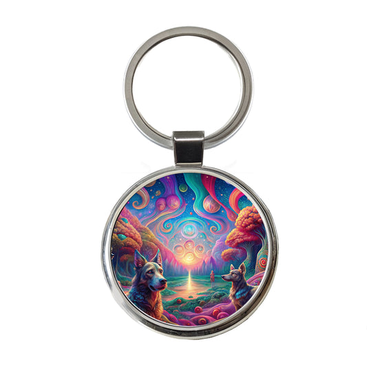 Psychedelic Dogs Vibrant Colors Round Metal Keychain