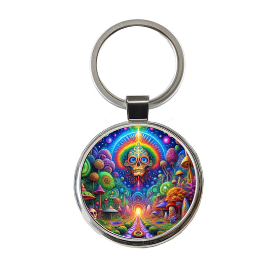 Psychedelic Fantasy Crazy Colorful Scene Round Metal Keychain