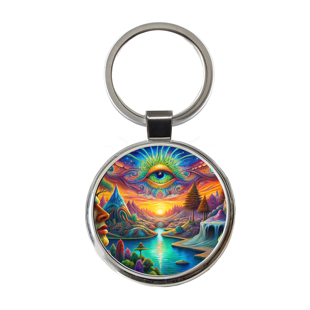 Psychedelic Trippy Artsy Design Round Metal Keychain