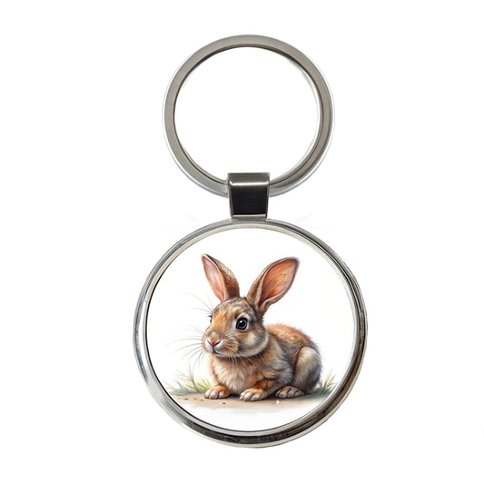 Rabbit Bunny Illustration Round Metal Keychain