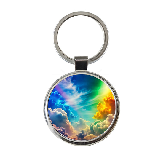 Rainbow Clouds Round Metal Keychain