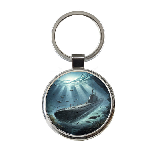 WWII German U-Boat Submarine Round Metal Keychain