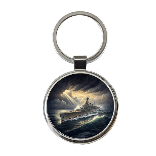 WWII Navy Destroyer After Storm Round Metal Keychain