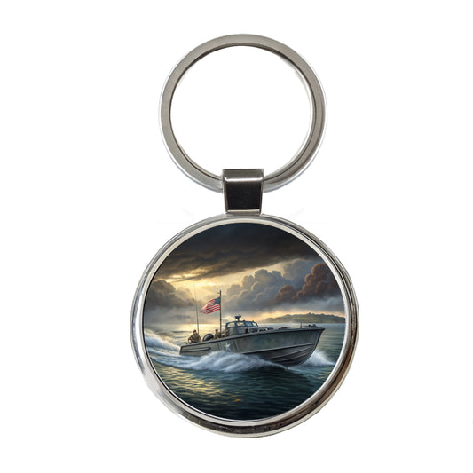 WWII US Navy PT Torpedo Boat Round Metal Keychain