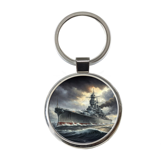 WWII Yamato-Class Battleship At Sea Round Metal Keychain