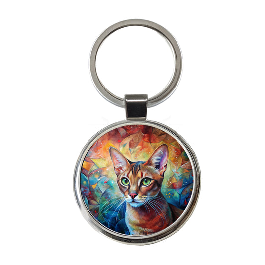 Abyssinian Cat Abstract Art Round Metal Keychain