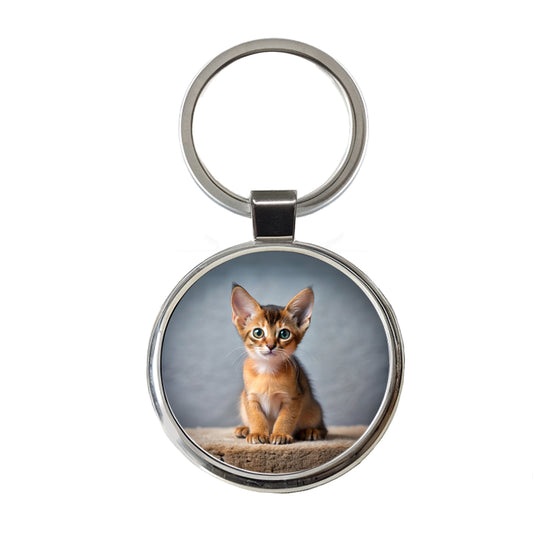 Abyssinian Cat Kitten Photo Round Metal Keychain