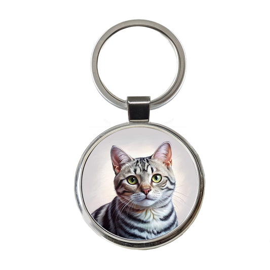 American Shorthair Cat Illustration Round Metal Keychain