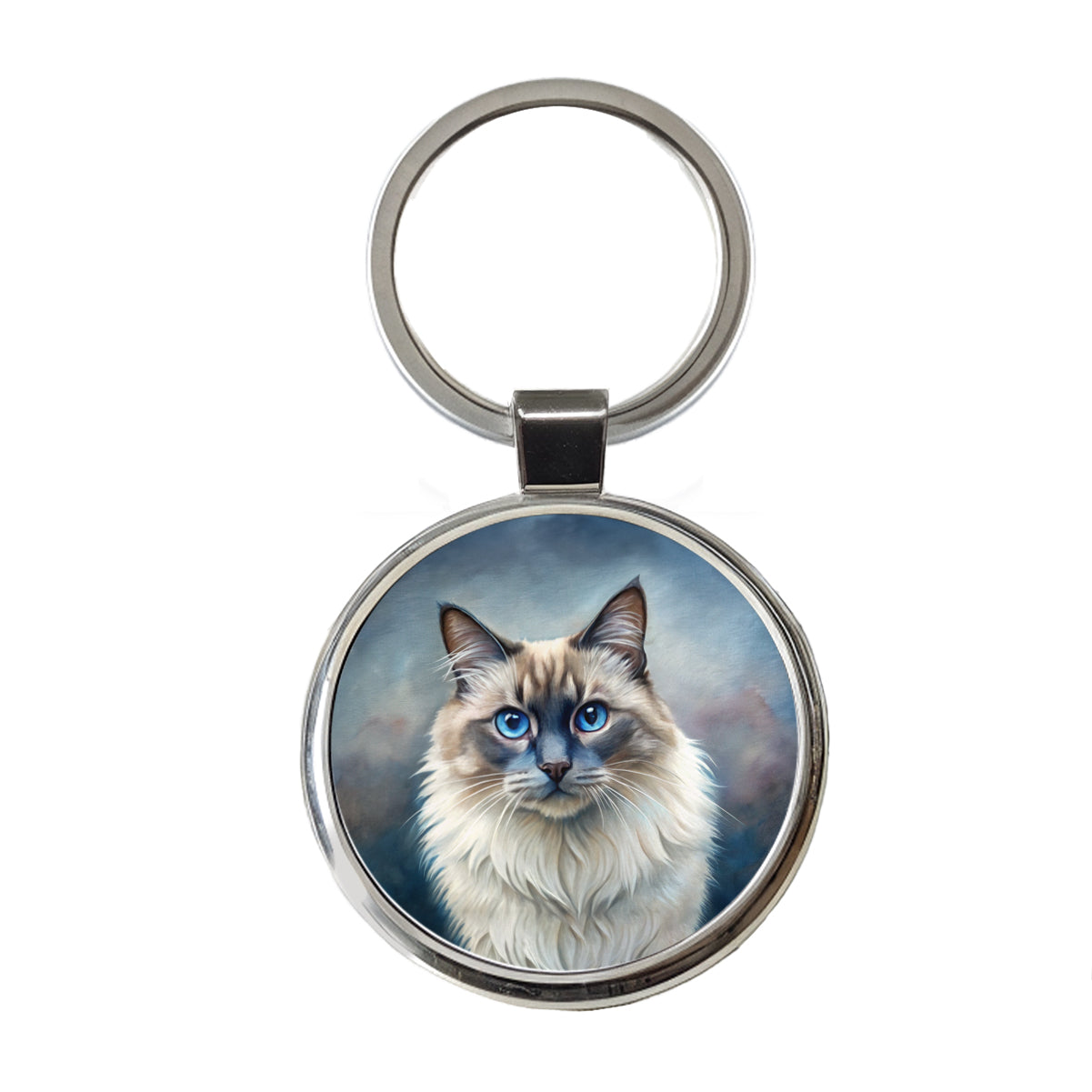 Balinese Cat Illustration Round Metal Keychain