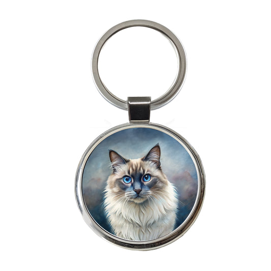 Balinese Cat Illustration Round Metal Keychain