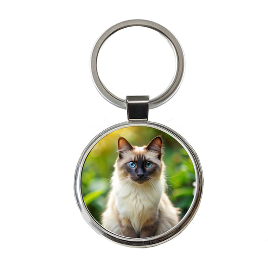 Balinese Cat Photo Round Metal Keychain