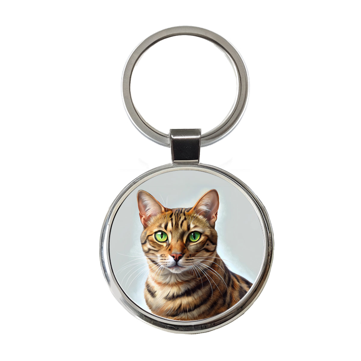 Bengal Cat Illustration Round Metal Keychain