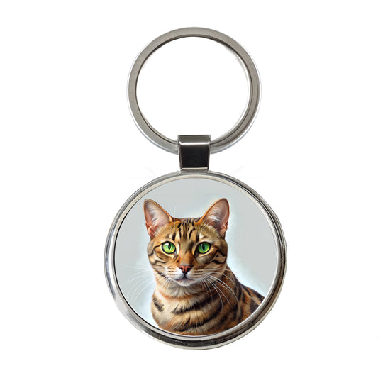 Bengal Cat Illustration Round Metal Keychain