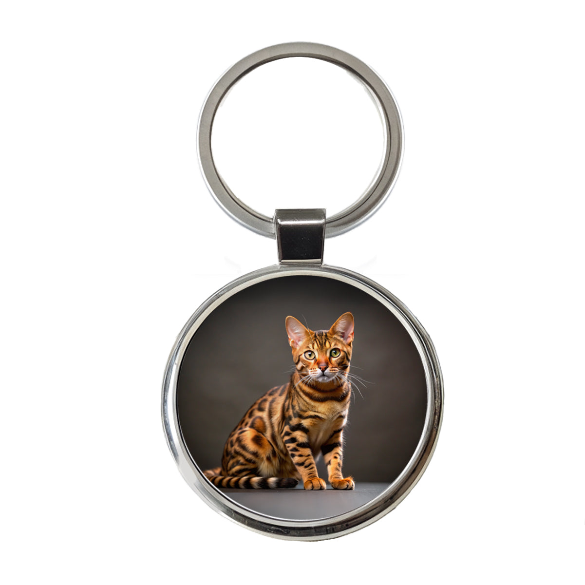 Bengal Cat Photo Round Metal Keychain