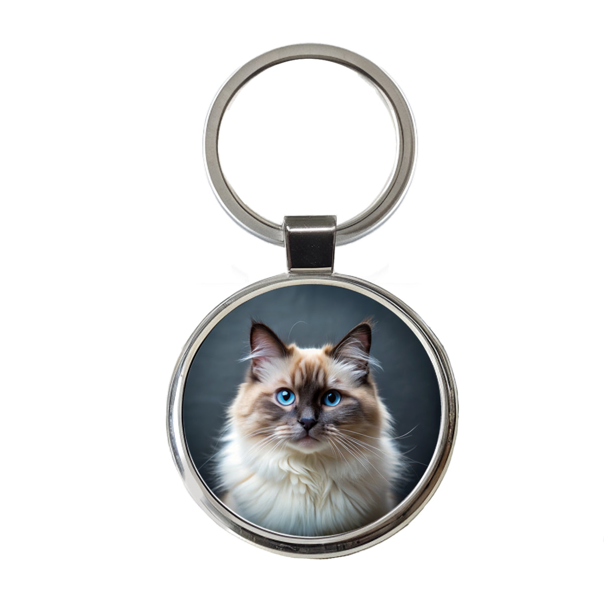 Birman Cat Photo Round Metal Keychain