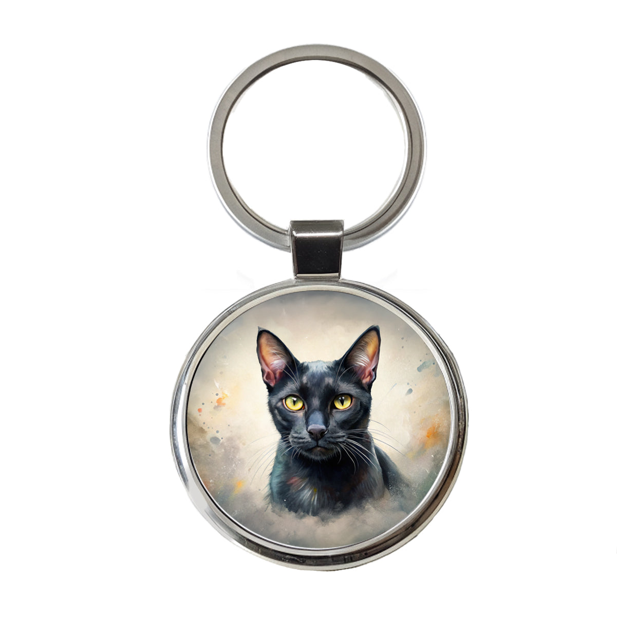 Bombay Black Cat Illustration Round Metal Keychain