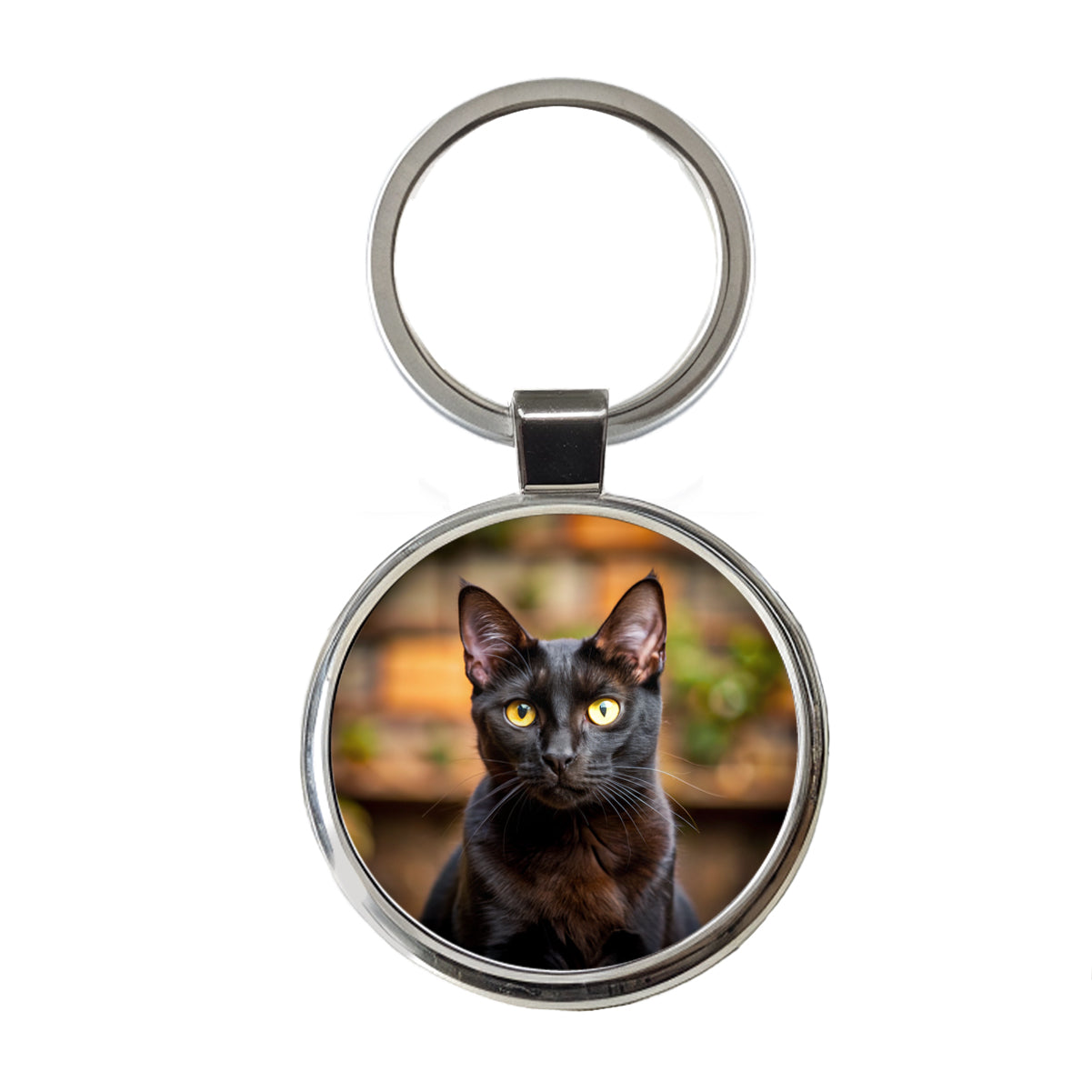 Bombay Black Cat Photo Round Metal Keychain