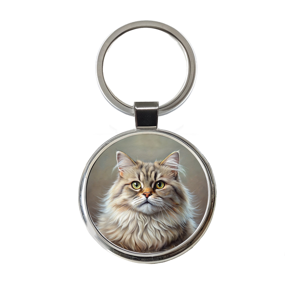 British Longhair Cat Illustration Round Metal Keychain
