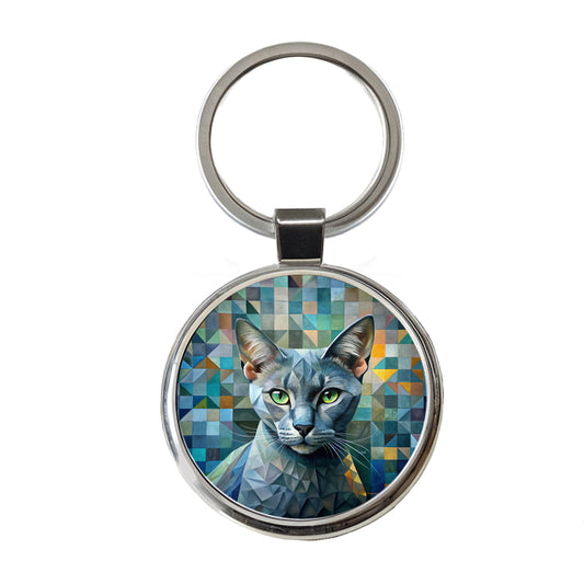 Burmese Cat Abstract Art Round Metal Keychain