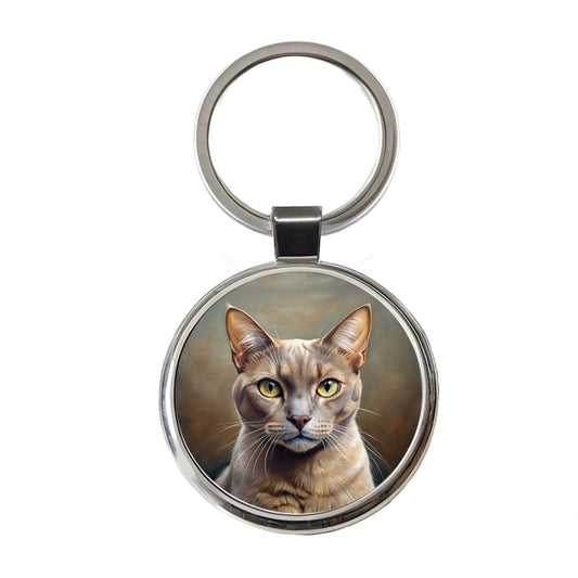 Burmese Cat Illustration Round Metal Keychain