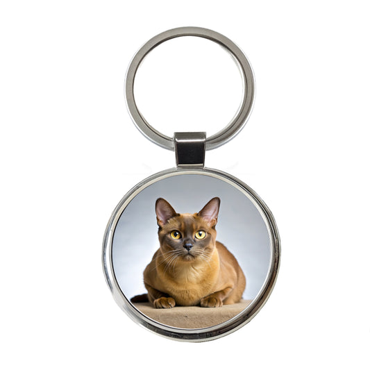 Burmese Cat Photo Round Metal Keychain