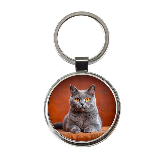 Chartreux Cat Photo Round Metal Keychain