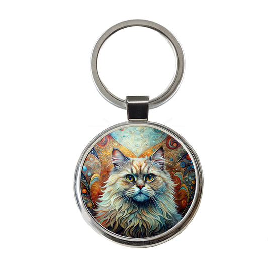 Classic Persian Cat Abstract Art Round Metal Keychain